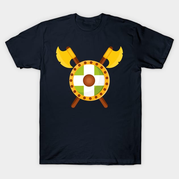 Viking Axe and Shield Emblem T-Shirt by RageRabbit